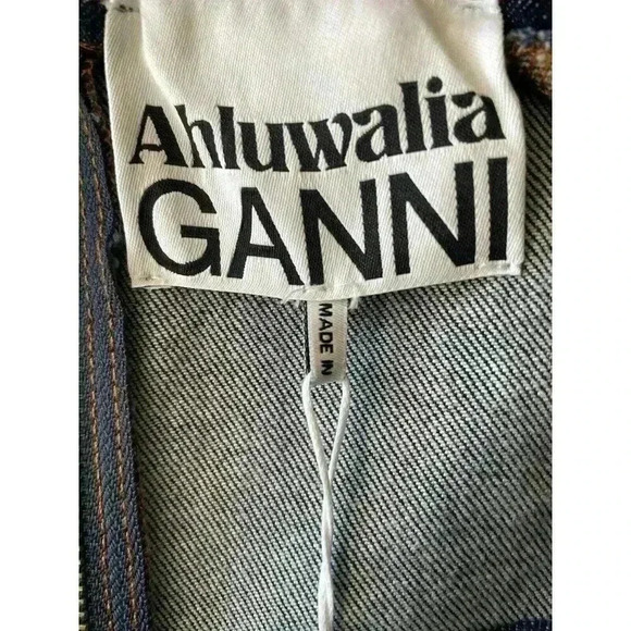 GANNI X Ahluwalia Denim Square Neck Midi Denim Wavy Dress Size 34 2 - Picture 13 of 15